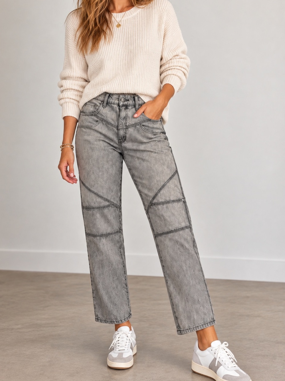 BDG Henri High Rise Straight Leg Jeans Gray Panel Moto Size 30